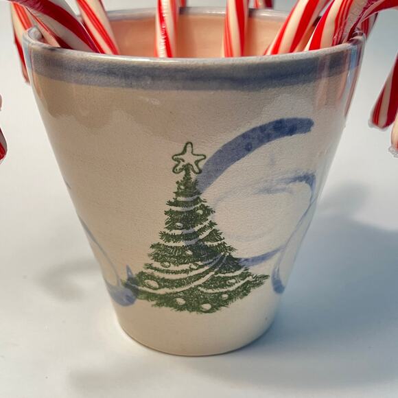 Christmas Trees Pottery Vase with Blue Swirls/Decorative, Vase or Utensil Holder - Picture 4 of 8